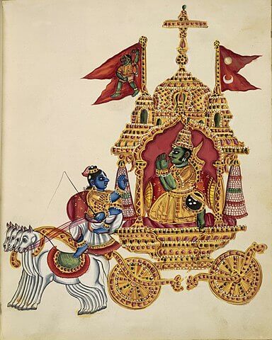 hindu religion - painting of Arjuna and Krishna