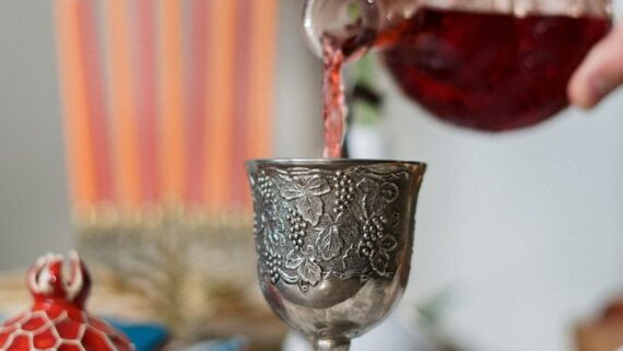 Kiddush cup and wine