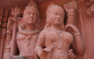 A stone carving of Goddess Parvati together with Lord Shiva