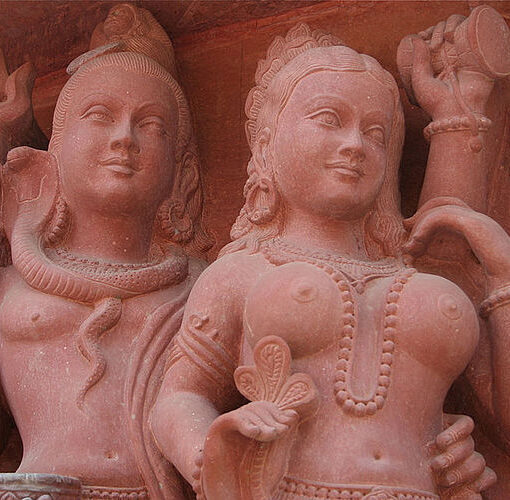 A stone carving of Goddess Parvati together with Lord Shiva