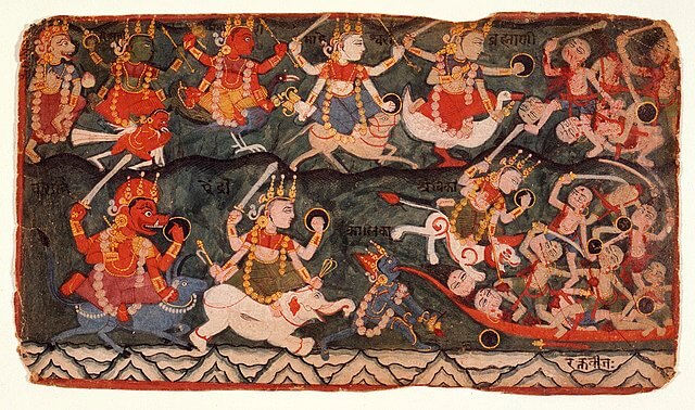 Saptamatrika: The Mother Goddesses in battle against the demon Raktabija.